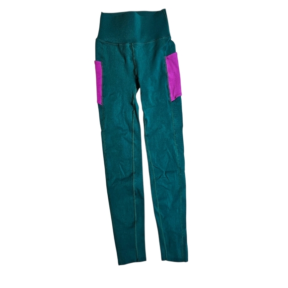 Fabletics High-Waisted SculptKnit Pocket Leggings Dark Jade/Fiesta Green Pink SM - Picture 4 of 13
